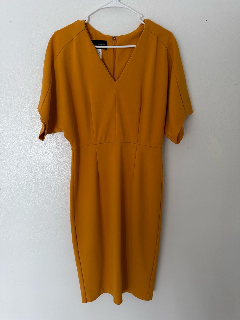 Donna Morgan Mustard V-Neck Midi Dress